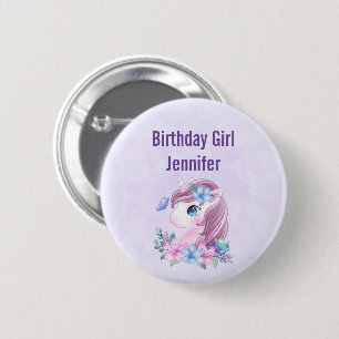 Birthday Girl Magical Baby Unicorn met Big Eyes Ronde Button 5,7 Cm
