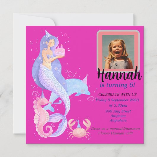 Birthday Girl Mermaid Kaart (Voorkant)