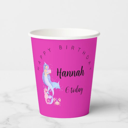 Birthday Girl Mermaid-thema Papieren Bekers (Achterkant)