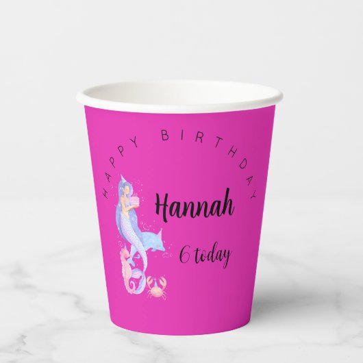 Birthday Girl Mermaid-thema Papieren Bekers (Voorkant)