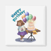 Birthday Girl met ballonnen en Cake Magneet (Voorkant)