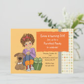 Birthday Girl met haar uitnodiging voor honden (Staand voorkant)
