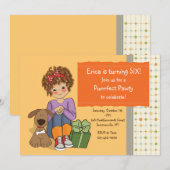 Birthday Girl met haar uitnodiging voor honden (Voorkant / Achterkant)