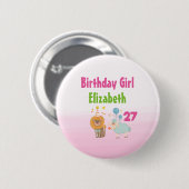 Birthday Girl met Party Lion and Balloon Sheep Ronde Button 5,7 Cm (Voorkant /achterkant)