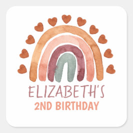 Birthday Girl Modern Boho Rainbow Naam Ronde Sticker
