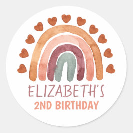 Birthday Girl Modern Boho Rainbow Naam Ronde Sticker