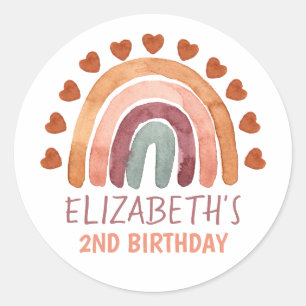 Birthday Girl Modern Boho Rainbow Naam Ronde Sticker