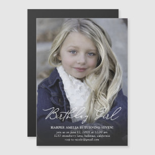 Birthday Girl Modern Calligraphy Birthday Magnetische Uitnodiging