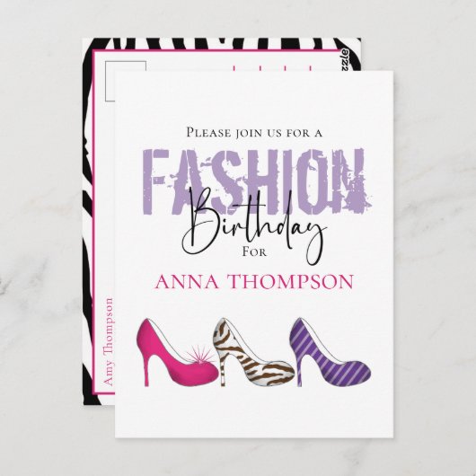 Birthday Girl Modern Mode Shoes Invitation Briefkaart (Voorkant / Achterkant)