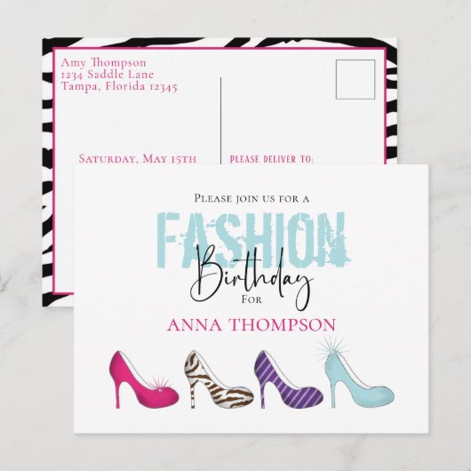 Birthday Girl Modern Mode Shoes Invitation Briefkaart (Voorkant / Achterkant)