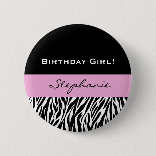 Birthday GIrl Modern Zebra Print Ronde Button 5,7 Cm (Voorkant)