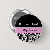 Birthday GIrl Modern Zebra Print Ronde Button 5,7 Cm (Voorkant /achterkant)