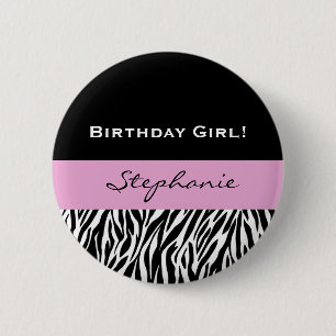 Birthday GIrl Modern Zebra Print Ronde Button 5,7 Cm