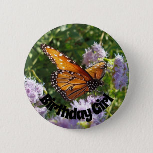Birthday Girl Monarch Butterfly Foto Floral Ronde Button 5,7 Cm