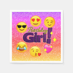 Birthday Girl Ombre Emoji Paper Party Napkins Servetten