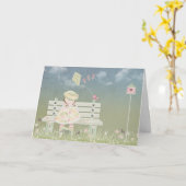 Birthday Girl op Bench met Kite Kaart (Gele Bloem)