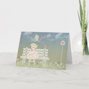 Birthday Girl op Bench met Kite Kaart
