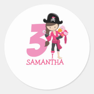 Birthday GIRL ParrotParty Pirate 3rd Name Ronde Sticker