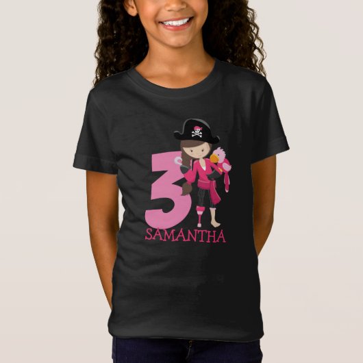 Birthday GIRL ParrotParty Pirate 3rd Name T-Shirt (Voorkant)