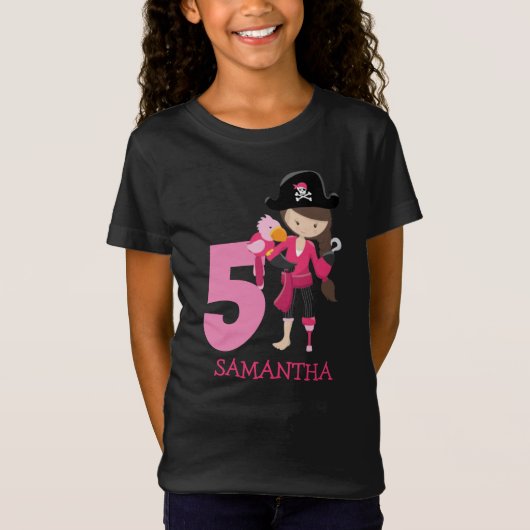 Birthday GIRL ParrotParty Pirate 5th Name T-Shirt (Voorkant)