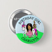 Birthday Girl Personaliseer Button Princess Unicor (Voorkant /achterkant)