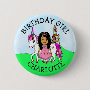 Birthday Girl Personaliseer Button Princess Unicor