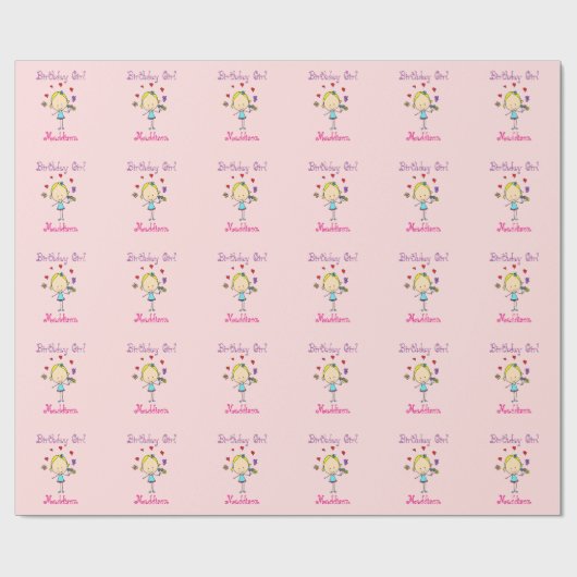 Birthday Girl Personalized Cadeaupapier (Vlak)