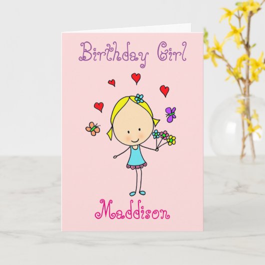 Birthday Girl Personalized Kaart (Gele Bloem)