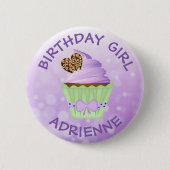 Birthday Girl Personalized Paarse Cupcake Button (Voorkant)