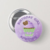 Birthday Girl Personalized Paarse Cupcake Button (Voorkant /achterkant)