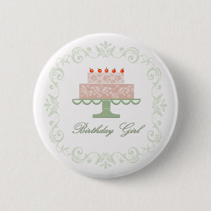Birthday Girl Pin met roze Cake Ronde Button 5,7 Cm