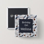 Birthday Girl Pine Cones Winter Pattern Vierkante Button 5,1 Cm (Voorkant /achterkant)