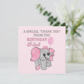 Birthday Girl Pink Baby Elephant Bedankkaart (Staand voorkant)