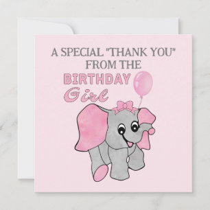 Birthday Girl Pink Baby Elephant Bedankkaart