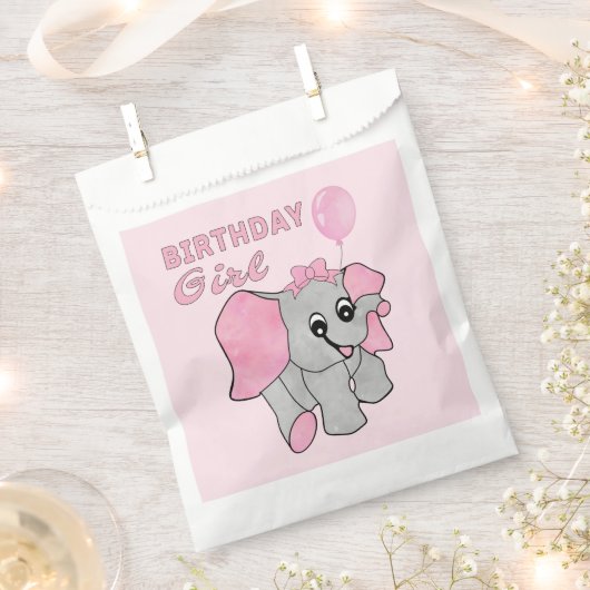 Birthday Girl Pink Baby Elephant Bedankzakje (Geknipt)