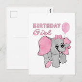 Birthday Girl Pink Baby Elephant Briefkaart (Voorkant / Achterkant)