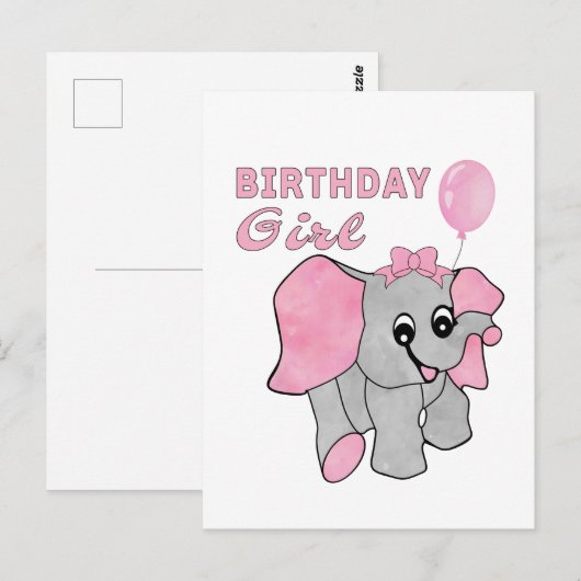 Birthday Girl Pink Baby Elephant Briefkaart (Voorkant / Achterkant)