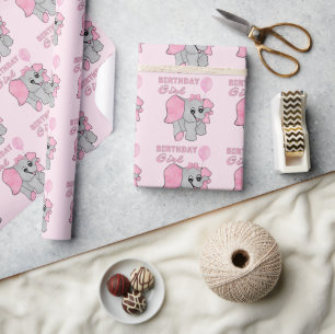 Birthday Girl Pink Baby Elephant Cadeaupapier