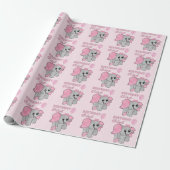 Birthday Girl Pink Baby Elephant Cadeaupapier (Uitgerold)