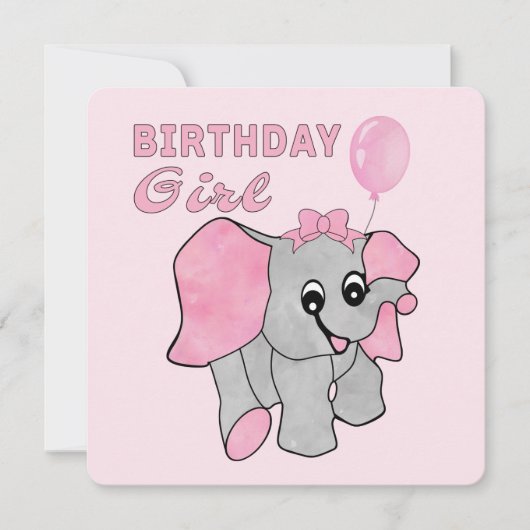 Birthday Girl Pink Baby Elephant Feestdagenkaart (Voorkant)