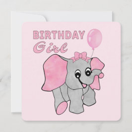 Birthday Girl Pink Baby Elephant Feestdagenkaart