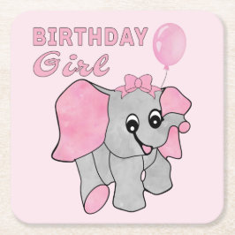 Birthday Girl Pink Baby Elephant Kartonnen Onderzetters