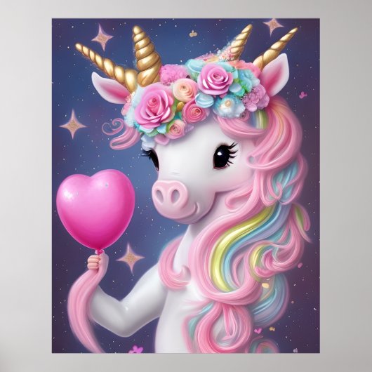 Birthday Girl Pink Baby Unicorn Poster (Voorkant)