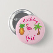 Birthday Girl Pink Flamingo Palm Tree Pineappel Ronde Button 5,7 Cm (Voorkant /achterkant)