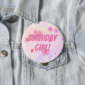 Birthday Girl Pink Flower Power Ronde Button 4,0 Cm (In situ)