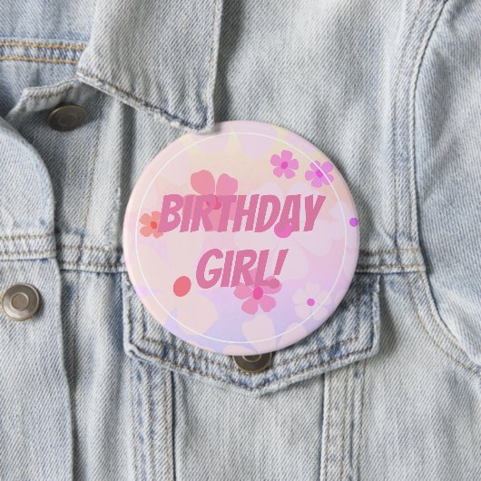Birthday Girl Pink Flower Power Ronde Button 4,0 Cm (In situ)
