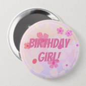 Birthday Girl Pink Flower Power Ronde Button 4,0 Cm (Voorkant /achterkant)