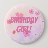 Birthday Girl Pink Flower Power Ronde Button 4,0 Cm (Voorkant)