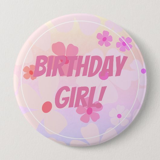 Birthday Girl Pink Flower Power Ronde Button 4,0 Cm (Voorkant)