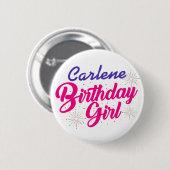 Birthday Girl Pink Text Graphic met NAME op WHITE Ronde Button 5,7 Cm (Voorkant /achterkant)